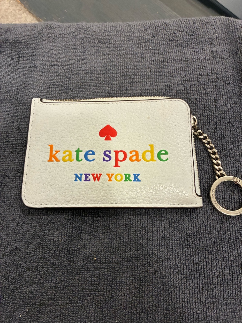 kate spade White Rainbow Logo Card Case Keychain